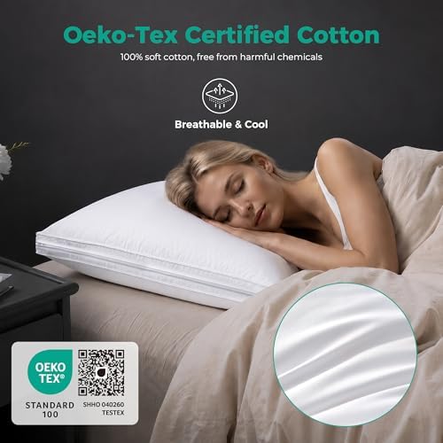 Three Geese Adjustable Layer Goose Feather Pillow,Assemblable Bed Pillow,100% Soft Organic Cotton Cover,Good for Side and Back Stomach Sleeper, Queen Size,Packaging Include 1 Pillow - Image 4