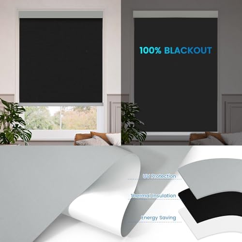 Motorized 100% Blackout Roller Shades – Custom Smart Blinds with Remote Control, Rechargeable Battery or Plug-in Motor, Tuya WiFi Optional, Home & Office Automatic Window Shades (Black/CH9296) - Image 4
