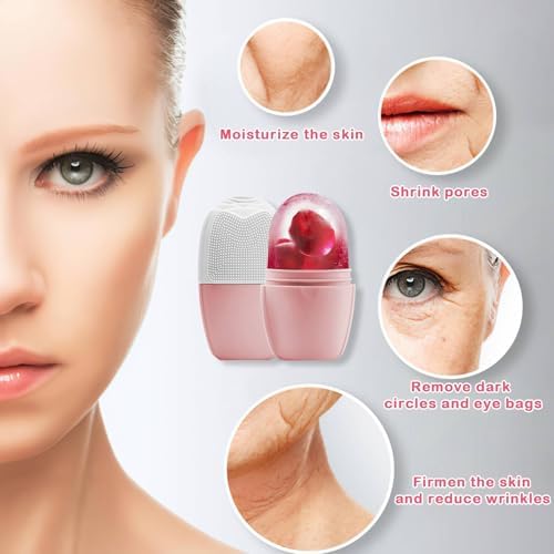 XHJRI Ice Face Roller Massager,Ice Cube Roller for Face, Eyes and Neck Naturally Conditioning and Skin Care,De-Puff Eye Bags,Reduce Migraine Pain,Reusable Massage Silicone Ice Mold (New Pink White) - Image 6