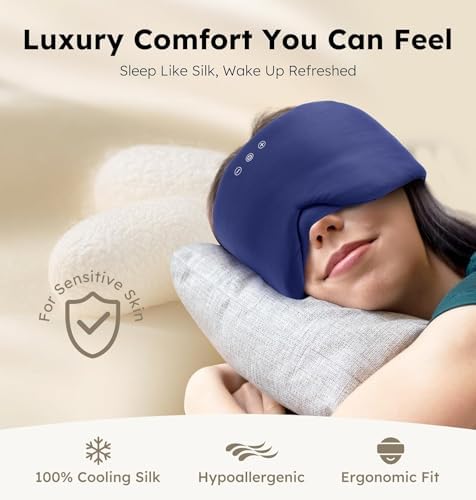 Luxury Bluetooth 5.4 Sleep Mask for Adults - Ice Fiber Cooling & HD Sound, 100% Light Blocking Adjustable Eye Cover for Travel & Side Sleepers - Soft Sleep Headphones with 10H Playtime (Blue) - Image 2