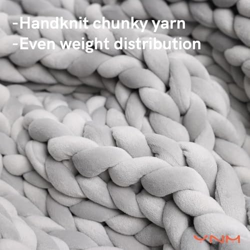 YnM Velvet Weighted Blanket, Handmade Chunky Knitted Design, Soft and Cozy, Temperature Regulating and Breathable, Machine Washable Throw for Sleep or Home Decor (Light Grey, 85x118 Inch, 40lbs) - Image 2