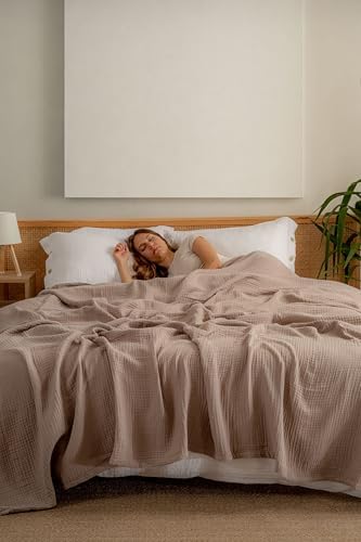 Muslin Blanket - Pure 100% Turkish Cotton Airy Soft Light Versatile Gauze Throw Blanket for Bed, Couch, Sofa (Taupe, King Size (95" x 110" inch)) by RAYMETEKSTIL