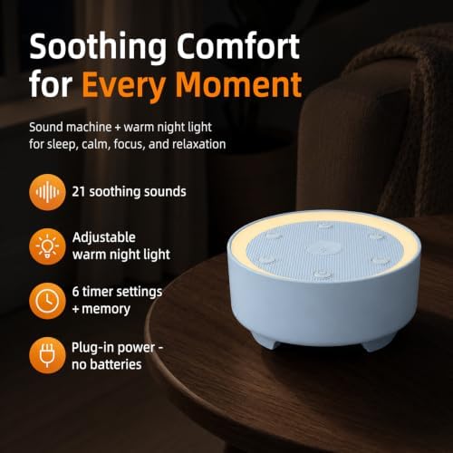 Kipcush White Noise Machine for Sleeping, Baby & Adults, High-Fidelity Non-Looping Sounds, Sleep Sound Machine with Dimmable Night Light, USB Powered, Memory Function, Home, Nursery & Travel - Image 2