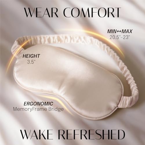 Silk Sleep Mask Eye Mask Blindfold with Double Layer Silk Filling and Elastic Strap for Full Night's Sleep, Travel and Nap, Soft Eye Cover Eyeshade with Luxury Bag and Ear Plugs (Champagne) - Image 4