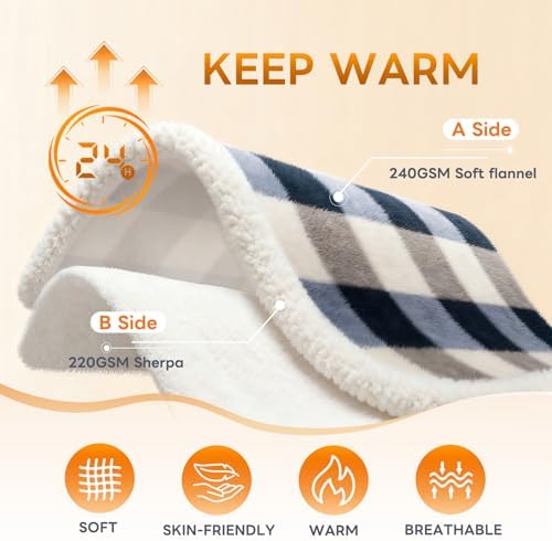 Gracelife Sherpa Fleece Throw Blanket for Couch, Fluffy Plush Warm Fuzzy Blanket for Women and Men, Cozy Thick Soft Twin Blanket for Bed, Gray-Soft Blue, 50x60 Inches - Image 2