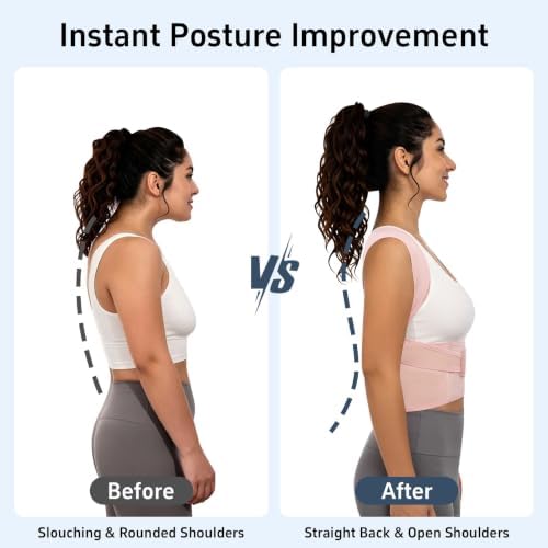 Posture Corrector for Women and Men Plus Size Full Back Support Brace Straightener Scoliosis Spine Upper Back Pain Relief Adjustable Shoulder Instant Posture Corrector with Hunchback (Pink, Large) - Image 3