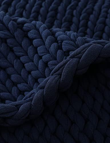 YnM 100% Cotton Weighted Blanket, Handmade Chunky Knitted Throw, No fillers Design, Soft and Breathable, Machine Washable Bed Blanket for Sleep or Home Decor (Navy Blue, 50x60 Inch, 15lbs) - Image 4