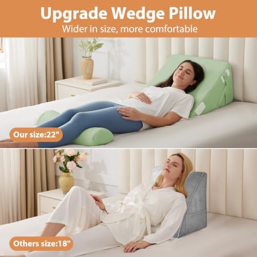 BIEEZZK Wedge Pillow Set for After Surgery, Wedge Pillow for Acid Reflux, Bed Wedge Pillow with Adjustable 9&12inch for Headboard,Sleeping, Orthopedic Memory Foam for Neck&Back Support, Green - Image 7