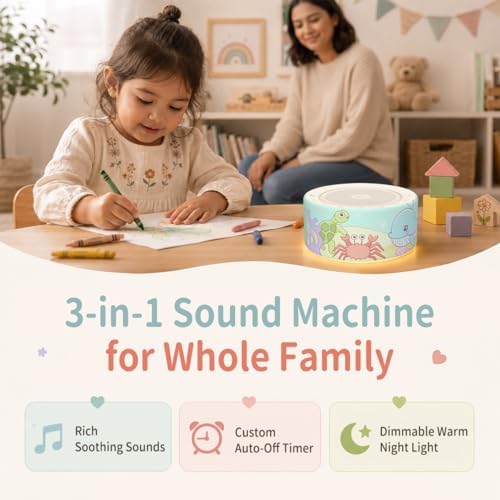 Kipcush White Noise Machine for Baby & Adults, Sleep Sound Machine with 30 Soothing Sounds, 8-Color Night Light, Memory Function, White Noise for Sleeping, Nursery, Office, Travel, Relaxation - Image 2