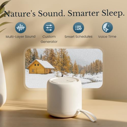 White Noise Sound Machine & Alarm Clock: Color Noises and Custom Soundscapes, App Control, Sleep Schedule, Multiple Alarms, 100 Volume Levels, Built-in Battery - Image 2
