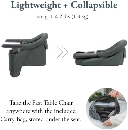 Inglesina Fast Table Chair - Charcoal Gray Melange + Fast Dining Tray - Portable Baby High Chair - for Babies & Toddlers up to 37 lbs - Fits Tables 0.8'' to 3.5'' Thick - Compact - Travel Bag Included - Image 4