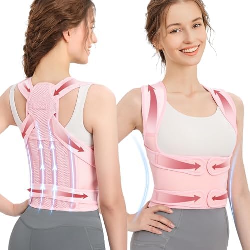 Posture Corrector for Women and Men, Adjustable Back Brace with Full Back Support, Shoulder Straightener for Spine Alignment, Kyphosis, Hunchback, Scoliosis, Lumbar, Spine, Pink (Small) by JeffskiBuildCozyLife