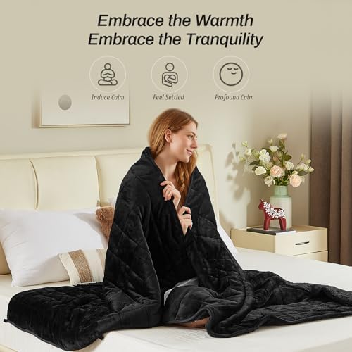 Sherpa Fleece Adult Weighted Blanket, 15 Pounds Dual Sided Soft Plush Blanket for Couch Bed Sofa, Heavy Thick Blankets with Glass Beads Great for Sleep, 60 x 80 inches, Black on Both Sides - Image 4