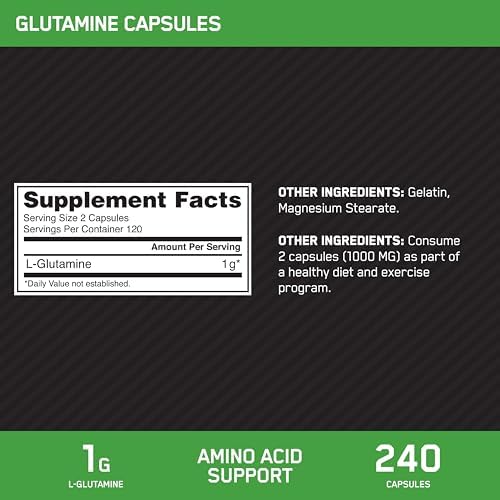 Optimum Nutrition L-Glutamine Muscle Recovery Capsules, 240 Ct - Image 6