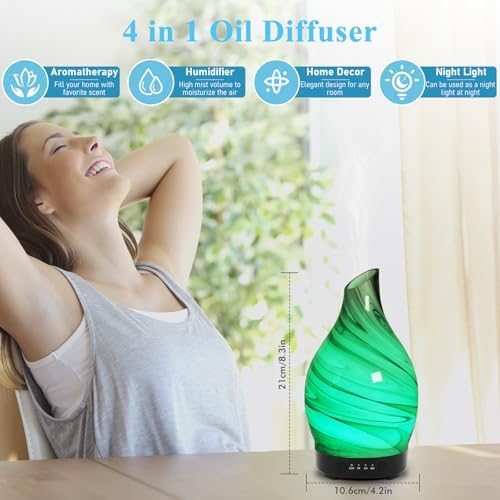 Essential Oil Diffuser 150ML, Glass Aromatherapy Diffuser with 4 Timer Settings & 7 Color Changing, Waterless Auto Shut-Off, Ultra Quiet Oil Diffuser, Mothers Day for Home, Office, Yoga, Spa - Image 4