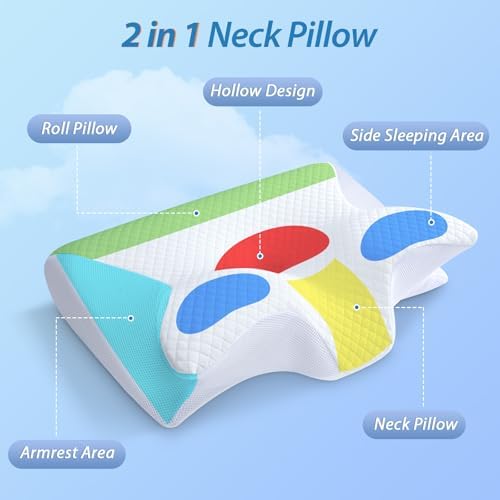 HOMCA Memory Foam Cervical Pillow, 2 in 1 Ergonomic Contour Orthopedic Pillow for Neck Pain, Contoured Support Pillows for Side Back Stomach Sleepers - Image 3