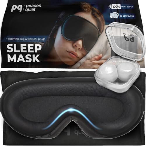 Peace&Quiet | PQ Sleep Mask for Side Sleepers - 3D Contoured Light Blocking Sleeping Mask for Women and Men, Lightweight & Soft Eye Shade Cover for Deep Rest, Premium Quality (Black) by PeaceQuiet