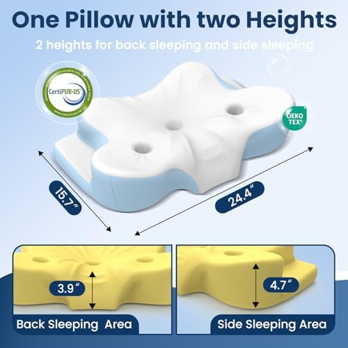 Cervical Neck Pillow, Side Sleeper Pillow for Adults, Neck Pillow for Neck and Shoulder, Orthopedic Contour Memory Foam Pillows for Side Back & Stomach Sleepers with Cooling Pillowcase - Image 3