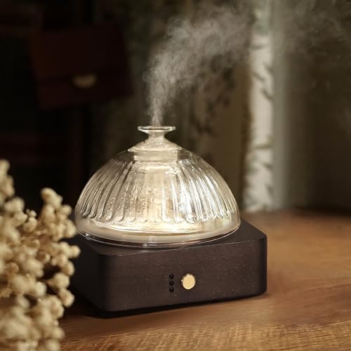 Glass Dome Essential Oil Diffuser with Glass Reservoir & Wood Base-Plastic Free, 200ml Ultrasonic Diffuser for Aromatherapy with Timer 7 Color Light Auto-Off for Home Office Yoga Dark Brown by Levoair