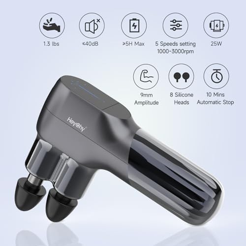 HEYCHY F5 Dual-Head Massage Gun, 9mm Deep Tissue, 5 Speeds, 4 Heads - Image 5