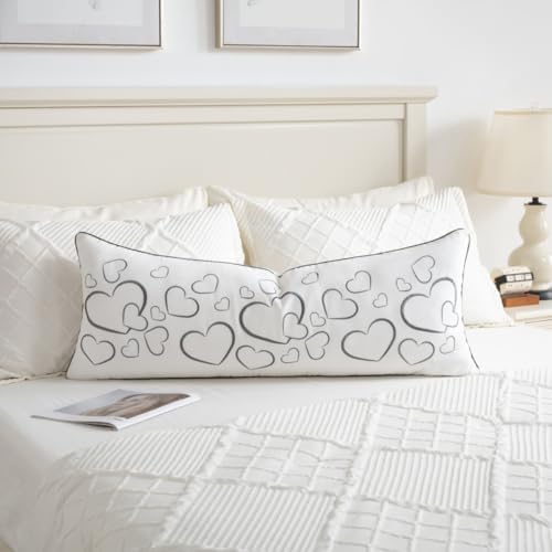 Sanmetex Loving Heart Long Lumbar Pillow Covers 14x36 Inches, Soft Embroidered Modern Decorative Throw Pillow Case for Sleeping Bed Bedroom Living Room and Home Décor Grey - Image 5