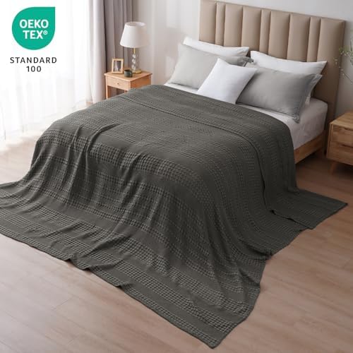 PHF Lightweight 100% Cotton Waffle Blanket, Oversized King, Charcoal Grey - Image 5