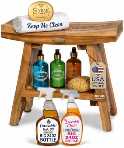 EcoDecors Serenity 18" Teak Shower Bench Bundle with Teak Oil & Cleaner by EcoDecors