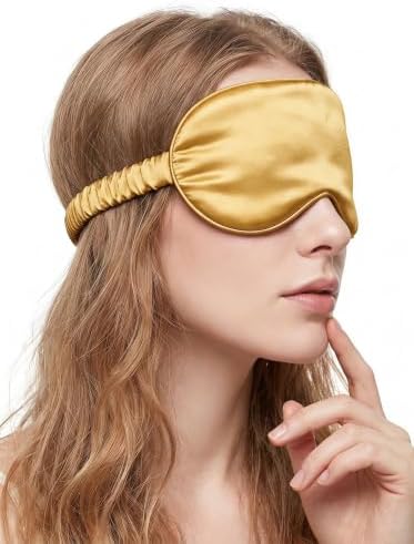[1 Pack] QSYW Sleep Masks, Satin Eye Mask for Sleeping - Silky Eye Masks Bulk with Storage Bag & Elastic Strap,Golden - Image 2
