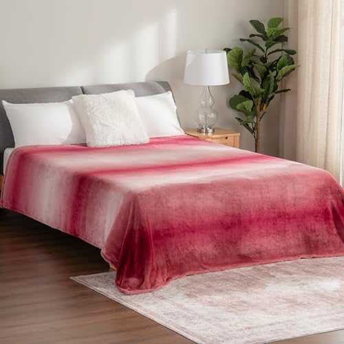 Berkshire Blanket-Classic Heavyweight Soft Printed VelvetLoft® Plush Blanket, Full/Queen Size Soft Fuzzy Warm Blanket for Couch Sofa Bed, Ombre Burgundy, 90in x 90in - Image 4