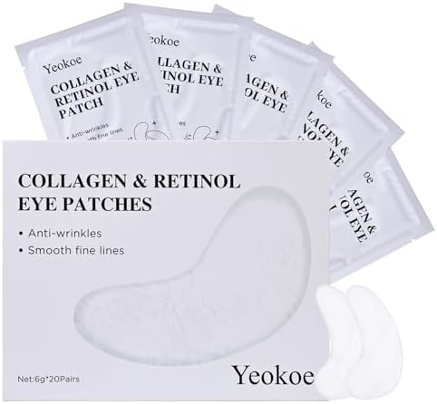 Yeokoe Under Eye Patches for Dark Circles,Puffy Eyes,20 Pairs Face Masks SkinCare With Collagen and Retinol for Anti wrinkles Smooth Fine Lines by YEOKOE