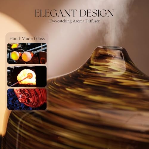 Porseme 500ml Glass Essential Oil Diffuser Aromatherapy Ultrasonic Cool Mist Humidifier 15-21 Running Hours Waterless Auto-Off Air Diffusers for Sleeping Yoga Working Spa(Dark Golden) - Image 5