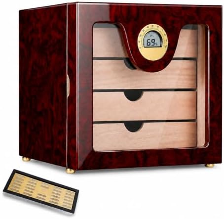 Woodronic Cigar Humidor Cabinet for 50-100 Cigars with Humidifier and Hygrometer, Spanish Cedar Lined Trays and Dividers, Rosewood Finish, Gift for Men by Woodronic