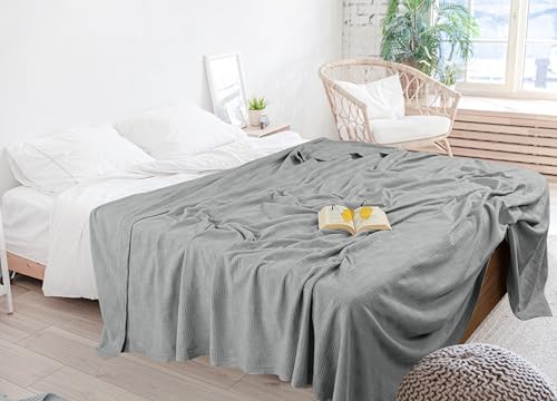 Utopia Bedding 100% Cotton Thermal Blanket Cool Grey Twin, 90x72 Inches - Image 6