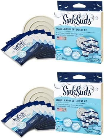 SinkSuds Laundry Detergent | Travel Size Liquid Soap | TSA Compliant | Safe For All Fabrics | 12 Packets & 2 Sink Stoppers by LewisNClark