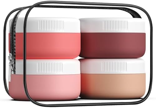 Kuangre Travel Containers for Toiletries, Silicone Cream Jars BPA-Free, Leak-proof 1.35oz Travel Size Containers, Portable Size Silicone Jars with Lid for Cosmetic Face Hand Body Cream (4 Pack) by Kuangre