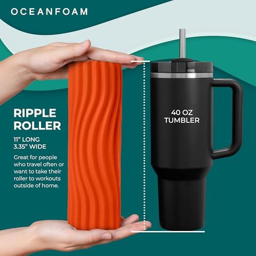 Oceanfoam Ripple Travel Foam Roller (11" x 3.35") Firm Mini Foam Roller for Physical Therapy, Deep Tissue Massage, Back Pain - High Density, Ergonomic Wave Textured - Yoga, Pilates, Exercise (Orange) - Image 2
