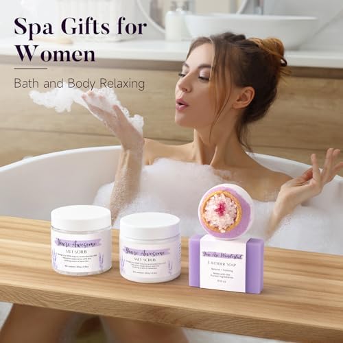 Spa Gifts for Women 13Pcs Mothers Day Gifts Happy Birthday Gift Baskets Christmas Relaxation Home Spa Kit Lavender Bath Set Self Care Package Thank You Box for Mom Her Sister Teacher Friends Purple - Image 7
