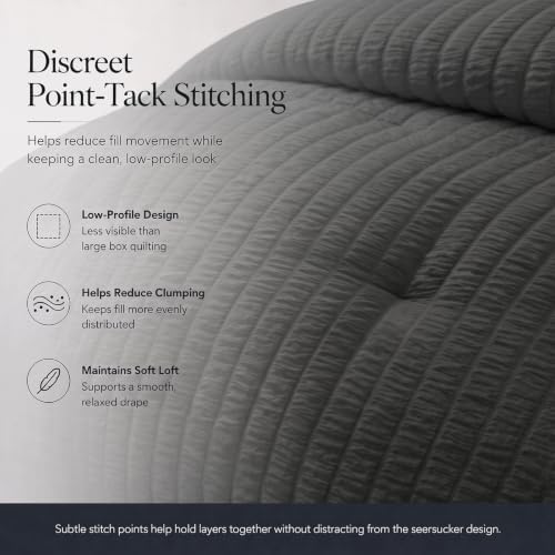 CozyLux Twin XL Comforter Set, 5 Pieces Dark Grey Seersucker Bed in a Bag - Image 4