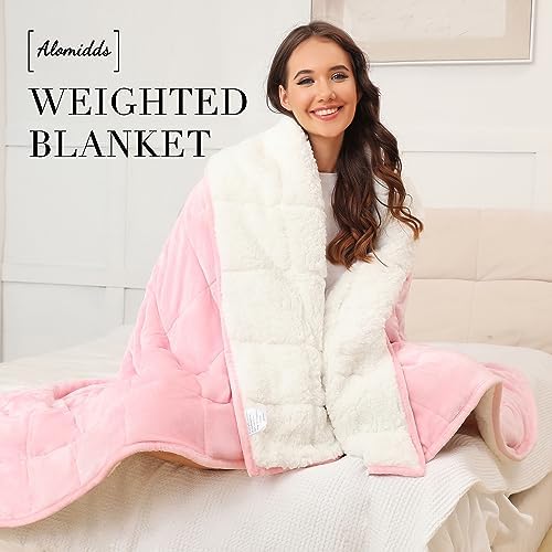 Alomidds Weighted Blanket Twin Size 20lbs 48x72 inches, Sherpa Weighted Blankets for Adults,Fluffy Warm Sherpa & Cozy Soft Flannel Snuggle Thick Heavy Blanket Great for Calming and Relaxing, Pink - Image 6