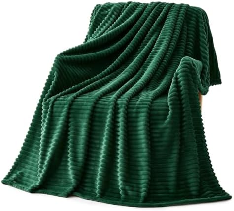 Bnuitland Fleece Throw Blanket, 300GSM Soft Warm Cozy Fluffy Throw for Babys & Pets, Stripe Pattern, All Season Sofa Bed Blanket for Home Decor, Dark Green 50"x40" by BNUITLAND