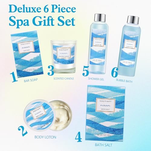 Bath and Body Gift Set for Women, Body & Earth Ocean Gift Basket, 7 Pcs Bath Sets for Women Gift with Bubble Bath, Body Lotion, Scented Candle, Spa Kit for Her, Christmas Gifts for Mom, Wife - Image 2