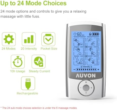 AUVON 24 Modes TENS Unit Muscle Stimulator for Pain Relief, Premium Pads - Image 3