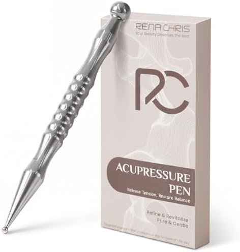 Rena Chris Stainless Steel Acupuncture Pen, Manual Reflexology Tools for Muscle Tension and Pain Relief, Acupressure Pen with Reflexology Chart & Storage Pouch, Easy to Use by RenaChris