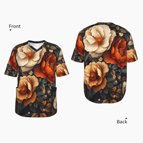 Men's Scrub Top,V-Neck Spill Wrinkle Resistant,3 Pockets-Floral Vintage (2) - Image 4