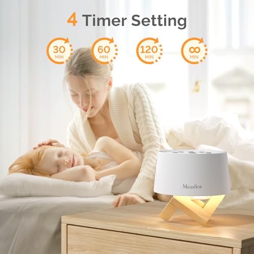 MelodySusie Rechargeable White Noise Machine for Sleep Travel & Salon with Wooden Stand, Sound Machine with 31 Soothing Sounds, Multi-Night Light, 32 Volumes & 4 Timers for Baby Adult - Image 4