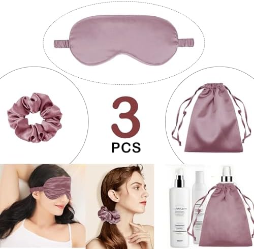 3Pcs Satin Eye Mask Silk Sleep Masks Set Silky Blindfold Eyeshade Blackout Eyes Cover Pouches Bag Scrunchy Wedding Gift - Image 2
