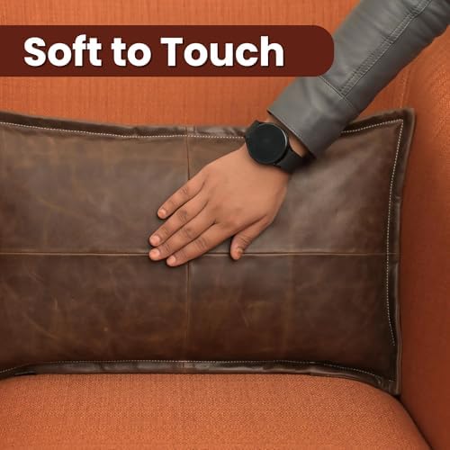 LL LEATHER LOVERS 100% Lambskin Leather Pillow Cover - Sofa Cushion Case - Decorative Throw Covers for Living Room & Bedroom, Chiku Brown Box Pack of 2-18X26 Inch - Image 4