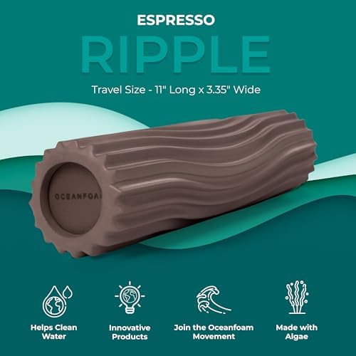 Oceanfoam Ripple Travel Foam Roller (11" x 3.35") Firm Mini Foam Roller for Physical Therapy, Deep Tissue Massage, Back Pain - High Density, Ergonomic Wave Textured - Yoga, Exercise (Espresso) - Image 3