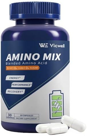 Amino Acid, Supports Muscle Recovery and Lean Muscle Growth, Enhances Energy and Endurance, Contains Essential Amino Acids and BCAAs, 90 Capsules (1 Bottle) by Vicwell