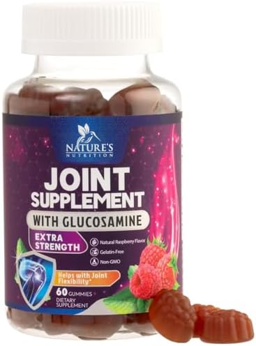 Joint Support Gummies - Glucosamine Plus Vitamin E Nature's Joint Support Supplement for Occasional Discomfort for Back, Knees & Hands - Cartilage & Joint Health & Flexibility Support - 60 Gummies by NaturesNutrition